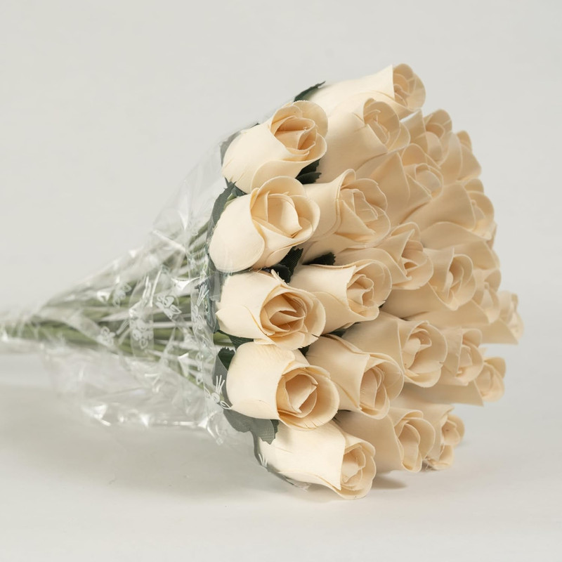 Bouquet Two Dozen 24 PCS Realistic Ivory White Wooden Roses, Forever Flower gallery