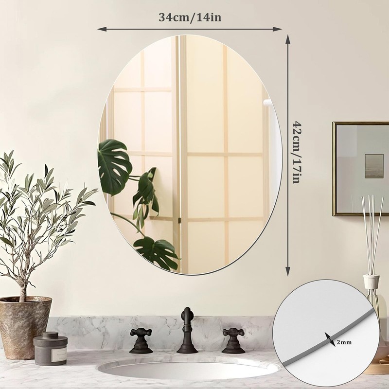 JUNEBRUSHS Oval Mirror, Acrylic Oval Bathroom Mirrors Unbreakable Frameless Wall gallery