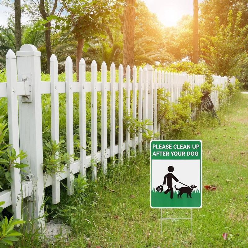 2 Pack Clean up After Your Dog Signs, 12.6" x 9.5" No Pooping Dogs Signs with Me gallery