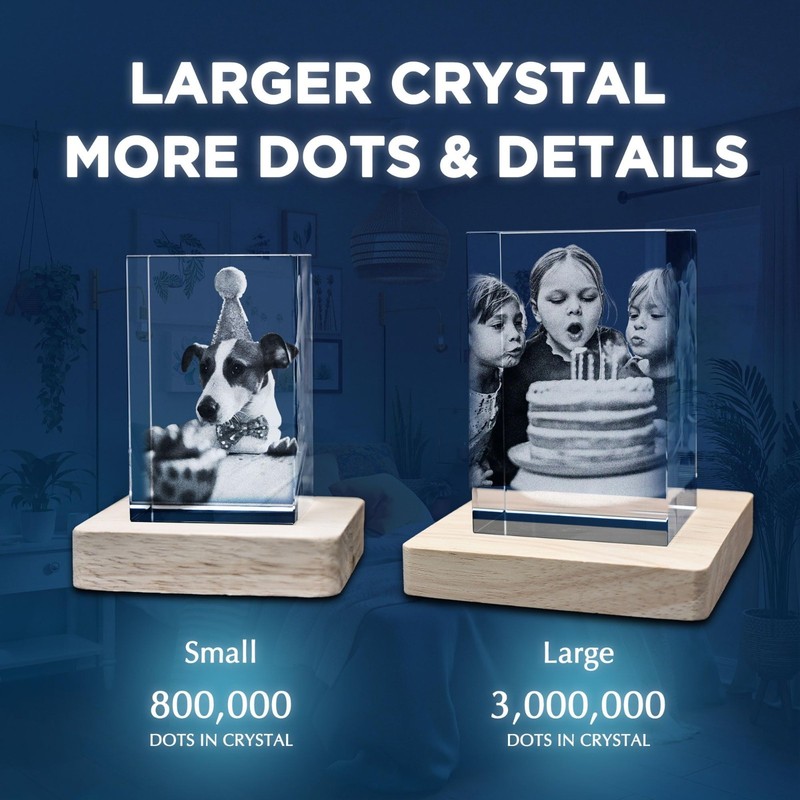 Custom 3D Crystal Photo with LED Light Base | Personalized Gift for Birthdays, M gallery