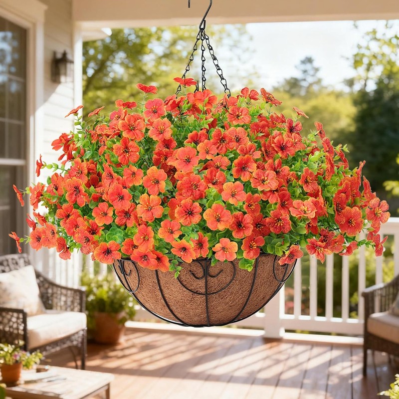 Artificial Fake Hanging Plants Flowers Basket Outdoors Summer Autumn Decor, gallery