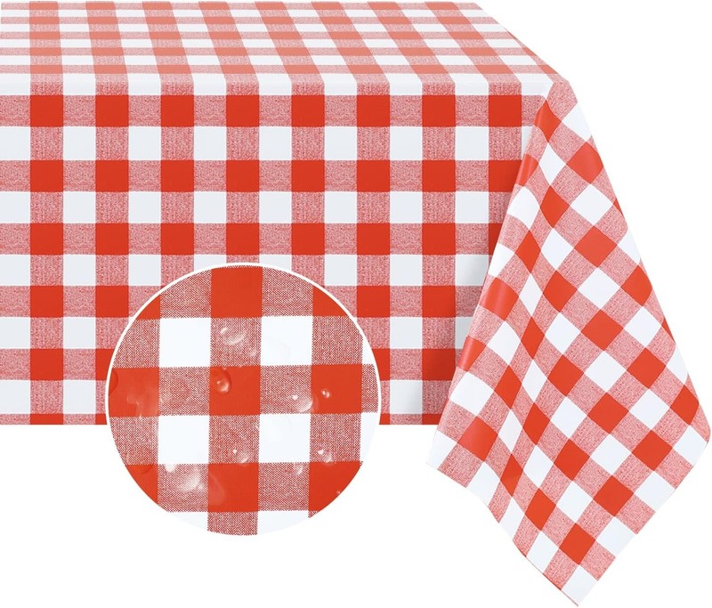 Rectangle Vinyl Tablecloth, 100% Waterproof Buffalo Gingham Plastic Table Cloth,