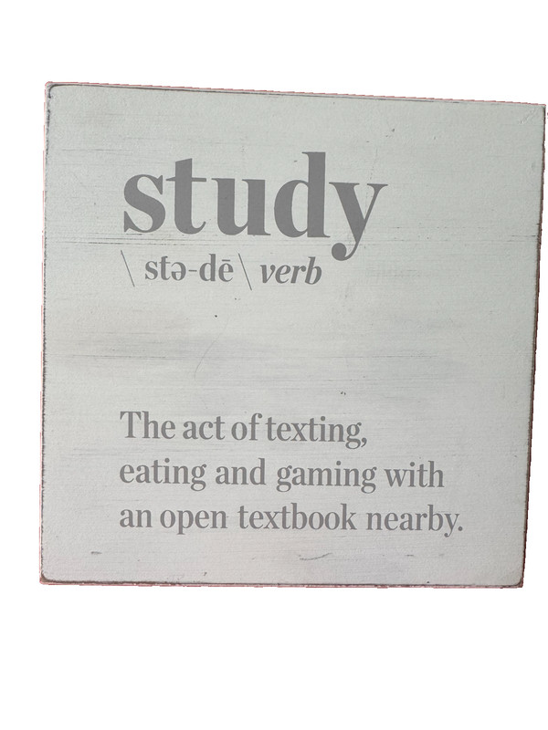 Study - Off White Distressed Wooden Decor Office or Bedroom Sign 8"x 8"