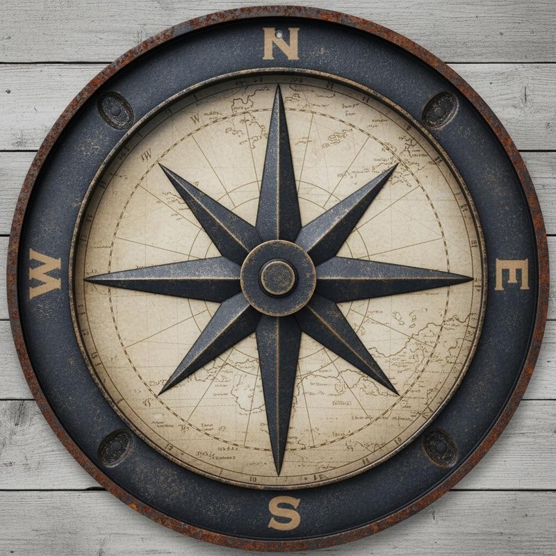 Nautical Compass 8″ Diameter Novelty Flat Metal Sign Wall Art Made In USA New!