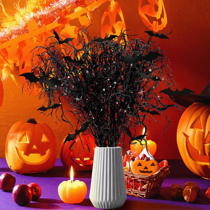 24 Pcs Halloween Artificial Curly Willow Branches with 12 Pcs Bats- Fake Blac... gallery