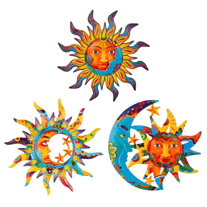 3 Pack Sun and Moon Wall Decor, Hanging Sun Moon & Stars Metal Wall Art, Sun …