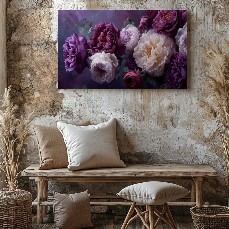 Purple and White Peony Flowers Floral Botanical Garden Home Room Canvas Decor gallery