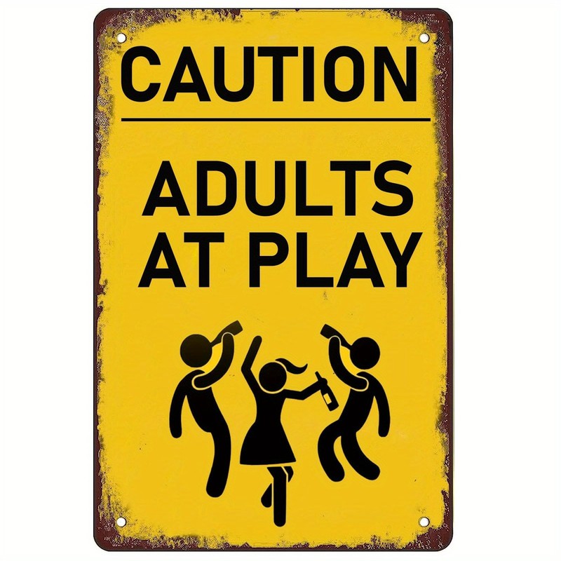 Vintage Caution Adults At Play Metal Sign Funny Bar Man Cave Home Wall Decor Art gallery