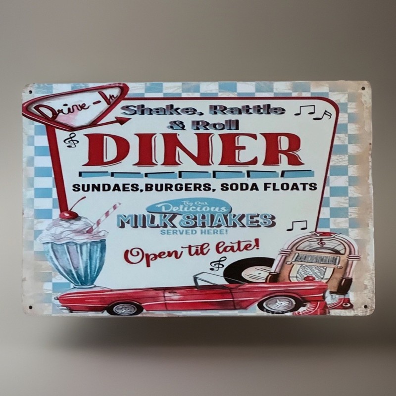 Retro”50’s American Diner: Shake Rattle & Roll- Metal sign-NEW-8×12
