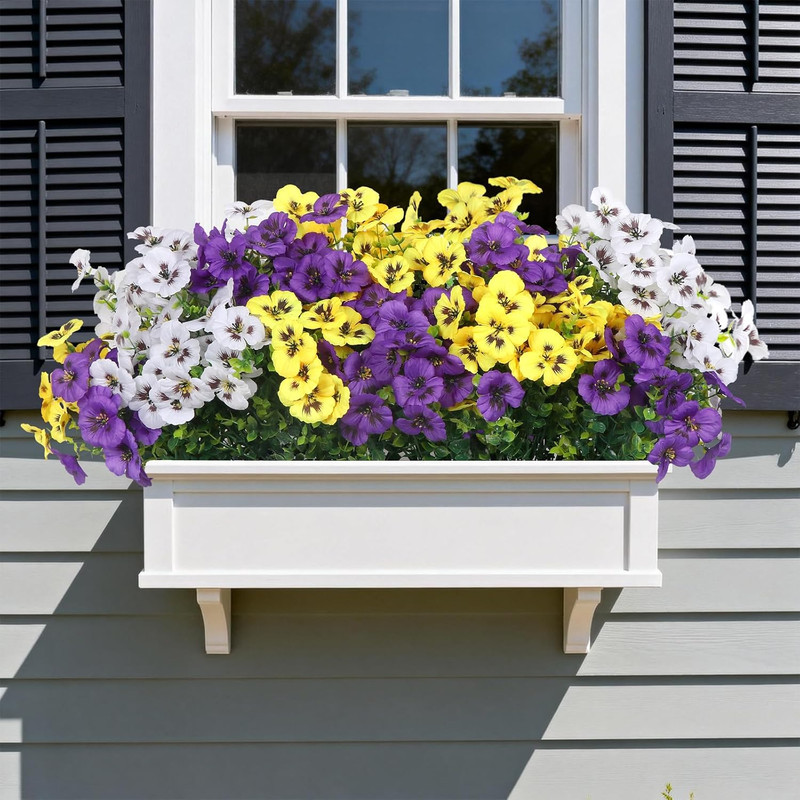 18 Pcs Artificial Flowers for Outdoors, UV Resistant Faux Silk Pansy Flowers, Sp gallery