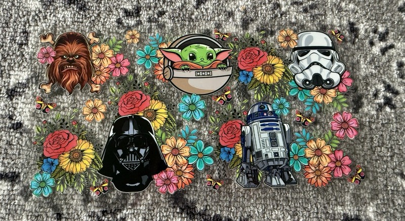 12 mix UV DTF 16 oz Disney Cup Wraps Mickey Cars Pixar Star Wars Stitch Princess gallery